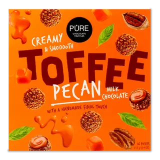 Цукерки Pure Chocolate з молочного шоколаду з начинкою тоффі (153г)