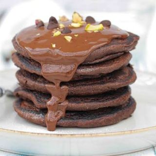 FLUFFY CHOCOLATE PANCAKES.(Served with chocolate sauce)