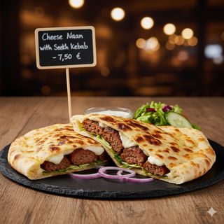 Cheese Naan with Seekh kebab