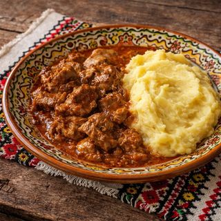 Ficatei de pui lionezi cu sos rosu si garnitura la alegere