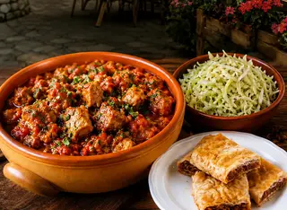 Mućkalica, kupus salata i jabukovača
