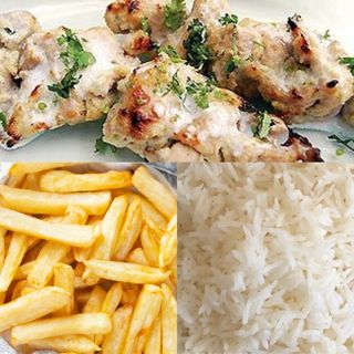Tikka de frango com batatas fritas e arroz/Chicken Tikka with Chips+rice