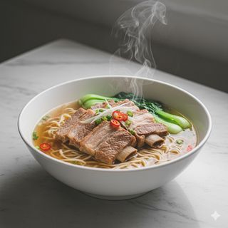 49 - Spaghetti cinesi fatti a mano in brodo con puntine di maiale 排骨拉面