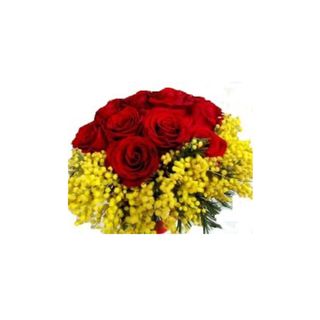 Donna Mia! – Bouquet Con 7 Rose Rosse E Mimosa
