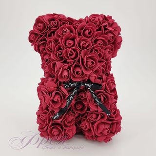 Мече от рози 25 см - цвят бордо