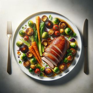 Duck with vegetables and mushrooms