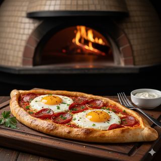 Pida salame piccante e uova