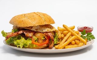 hamburguesa completa con patatas