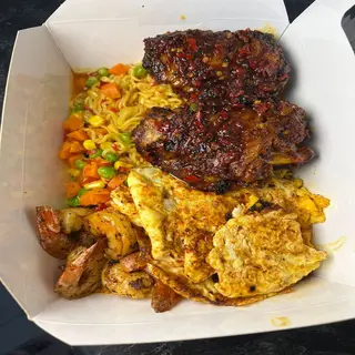 Stir-Fry Noodles, Fried Egg, Turkey (Grilled)