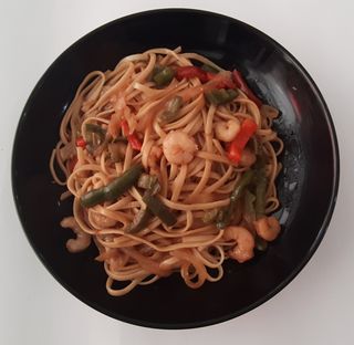 Tallarines con gambas 