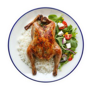 2 Pollo A L'Ast Entero Con Patatas Y Ensalada Queso De Cabra