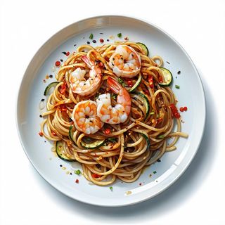 Yakisoba con pesce e zucchine