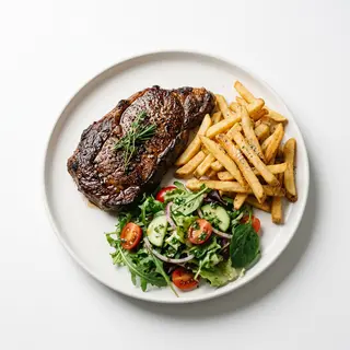 Bistec Con Patatas Fritas Y Ensalada