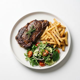 Bistec Con Patatas Fritas Y Ensalada