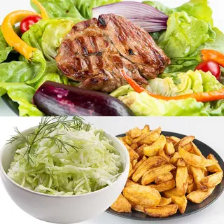 Ceafă De Porc + Cartofi Prăjiți + Salată De Varză 200g/150g/150g