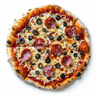 Salame piccante, olive nere e mozzarella - un pezzo