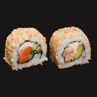 კალიფორნია სეზამში ორაგულით+კალიფორნია გველთევზა 245გრ