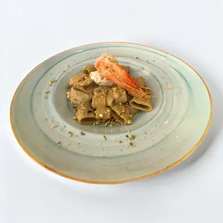 Calamarata pistacchio e gamberi