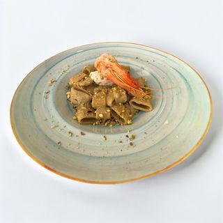 Calamarata pistacchio e gamberi