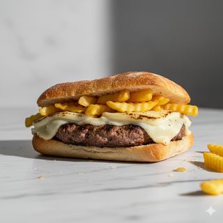 Panino hamburger, provola e patatine