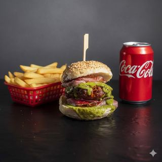 Pistacchio burger + patatine + bibita