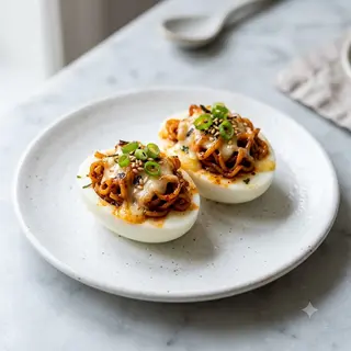 Huevo relleno de fideos picantes de Buldak y queso (2 uds.)