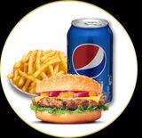 Hamburguesa de pollo +paptaa + refresco 