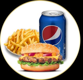 Hamburguesa de pollo +paptaa + refresco 
