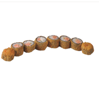 Maki de tempura de queso, cebolla y salmón