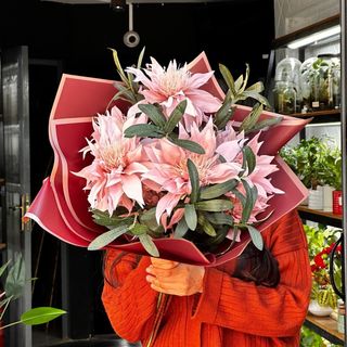 Bouquet Artificiel 3 tiges Rose dahlia & 3 tiges Vert olivier 