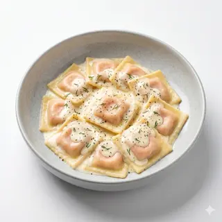 Raviolis De Salmó Amb Salsa A La Crema