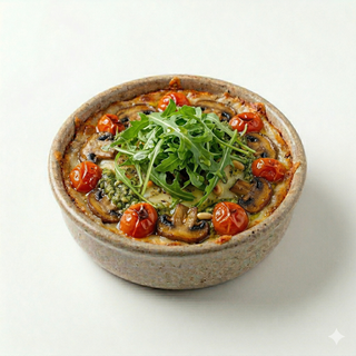 Provolone Con Cherrys, Champiñones Y Rúcula