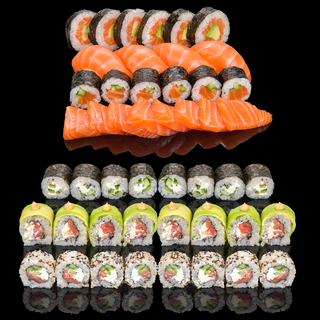 Комбо Сет сьомга (26 бр-525 гр) + Сет макс пушена сьомга (24 бр-550 гр)