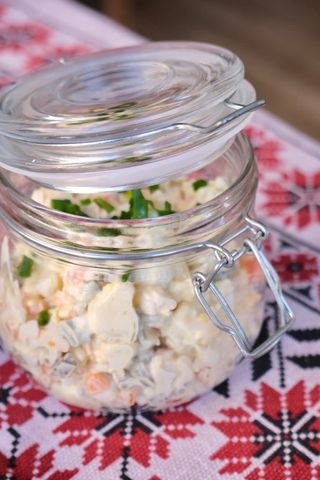 Olivier salad with chicken and ham