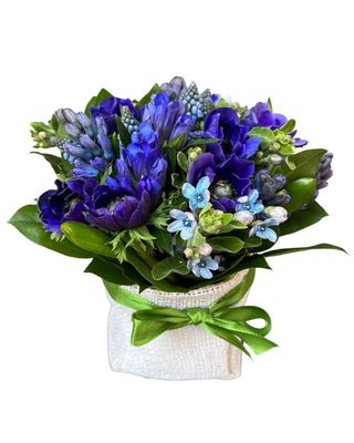 Sachettino juta fiori blu medio