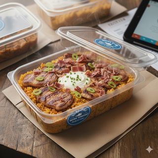 Arroz con secreto entreverao con ajos tiernos (2 raciones)