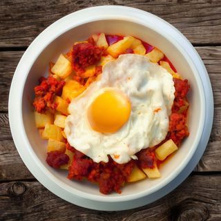 Huevos Rotos Con Chorizo Frito