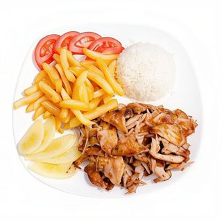 Plato Doner Kebab con arroz y patatas