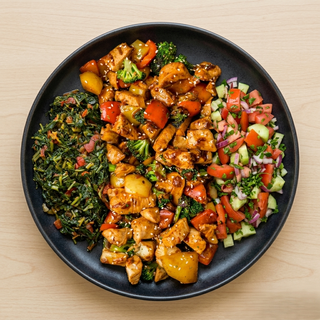Special Stir Fried Chicken With Kachumbari and Greens