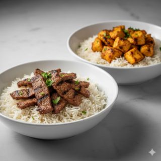 Arroz basmati con ternera o pollo (ración)