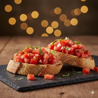 Bruschetta con pomodoro, aglio, olio, basilico