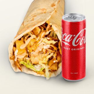 Meniu Shaorma mare + cartofi + sos + Coca-Cola 330 ml
