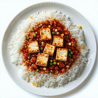 76. Riso coperto di tofu alla ma po