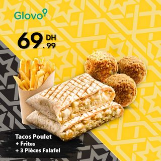 Tacos poulet + frites + 3 pièces falafels