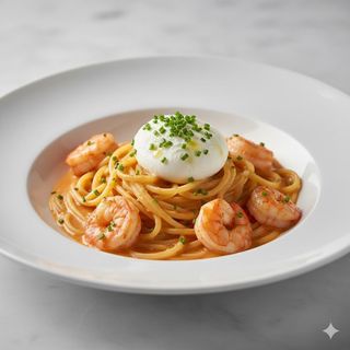 Tagliolini bisque con gamberi stracciatella
