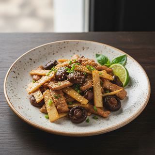 Porc cu bambus si ciuperci