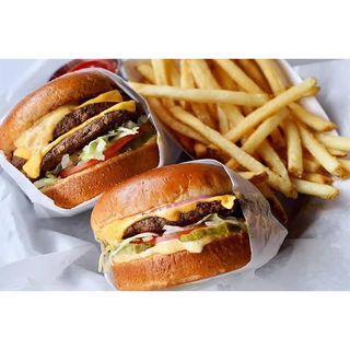 2 Grilled Beef Burgers + Fries + Free Drink