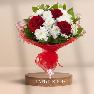 Ramo cristantemos y rosas rojas