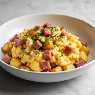 Plato De Huevos Revueltos Con Jamón O Patatas