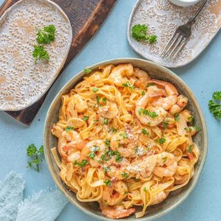 Makaron maniok z krewetkami